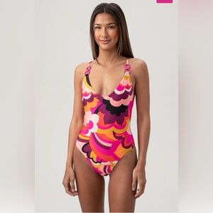 NWT Trina Turk Fan Faire Twist Back Maillot One Piece Swimsuit Size 10 Retro